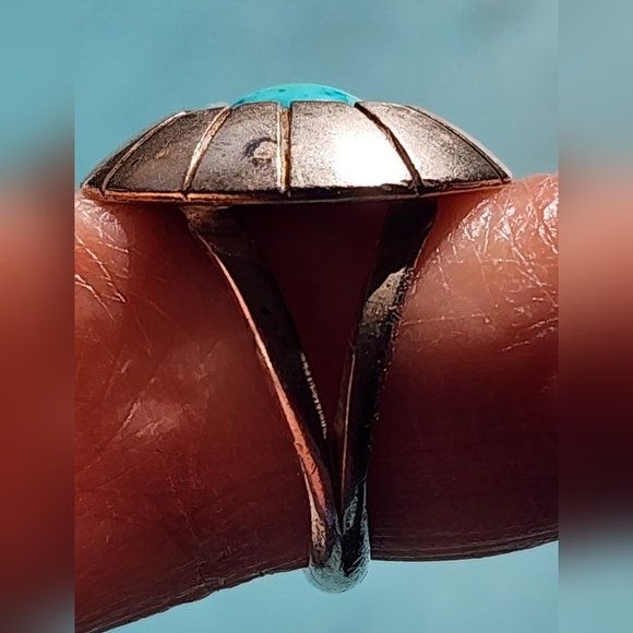 Vintage Navajo Turquoise Sterling Silver Ring, Size 5 1/4, Signed - Picture 5 of 11